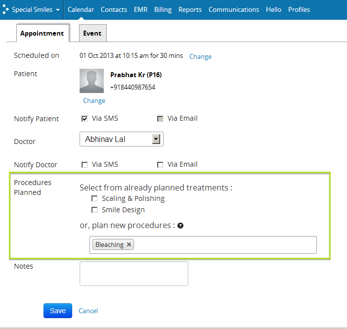 planned treatments in appointments